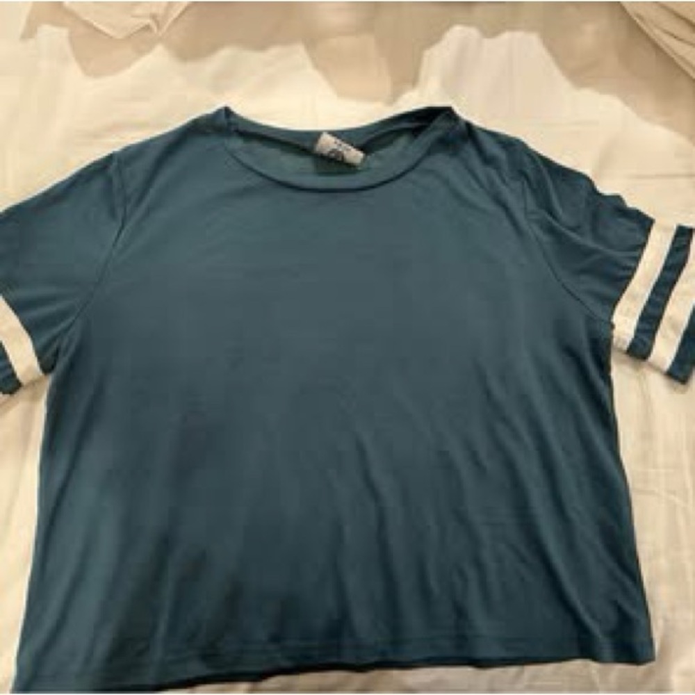 Teal T-Shirt with White Stripes